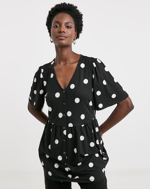 Angel Sleeve Button Front Longline Top