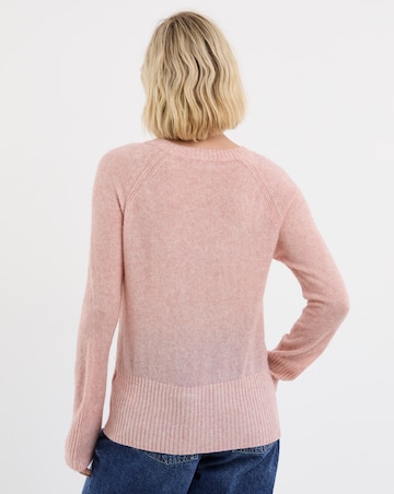Pink Fine Knit V Neck Jumper