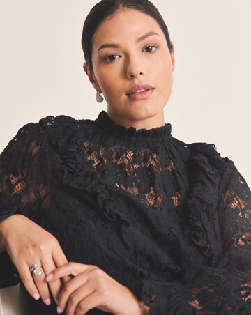 Black Lace Ruffle Mini Dress