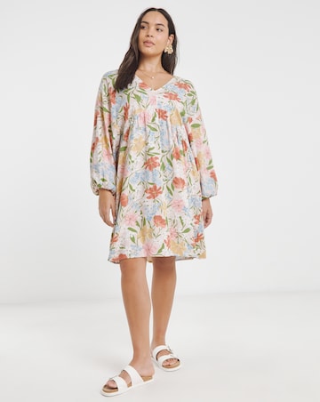 Simply Be Floral Printed Linen Blend Smock Dress