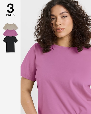 Black, Taupe & Pink 3 Pack Pure Cotton Short Sleeve Slash Neck Tops