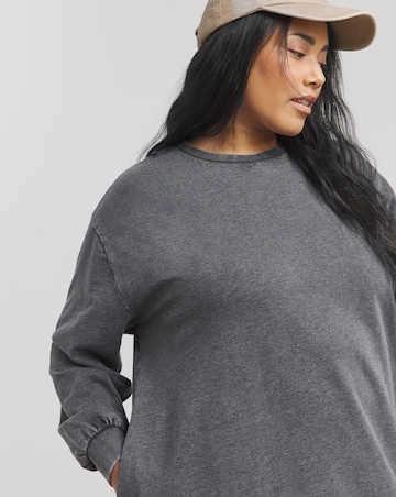 Acid Wash Midi Sweatshirt Dress With Pockets