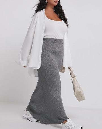Gunmetal Metallic Rib Midaxi Skirt