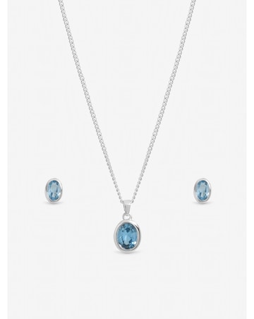 Inicio Sterling Silver Plated Blue Topaz Oval Bezel Set - Gift Box