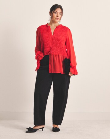 Shirred Georgette V-Neck Blouse