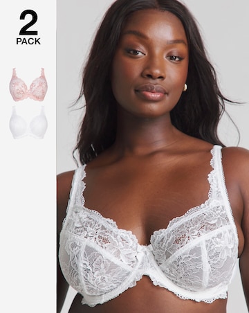 Pretty Secrets (2 Pack) Ella Lace Full Cup Wired Bras (B-J) Blush/White