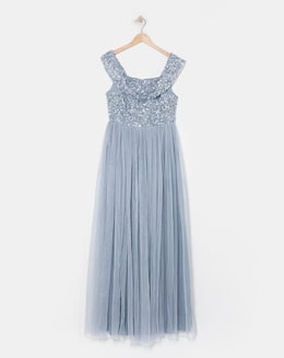 Maya Bardot Sequin Embellishment Tulle Maxi Dress