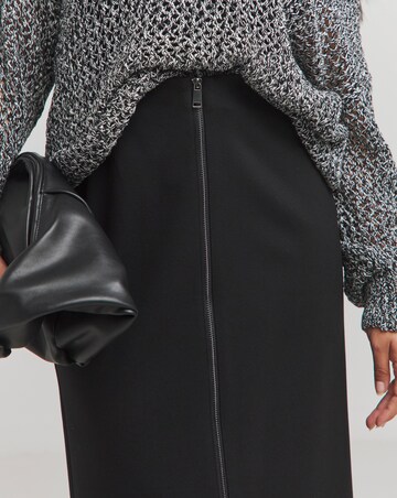 Black Zip Detail Ponte Stretch Midaxi Skirt