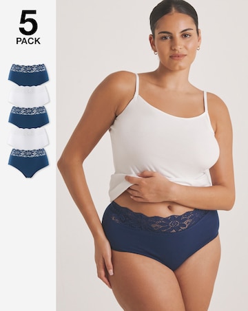 Pretty Secrets (5 Pack) Lace Top Full Brief Knickers Navy/White