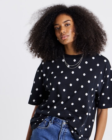Black and White Spot Print Crew Neck Tee