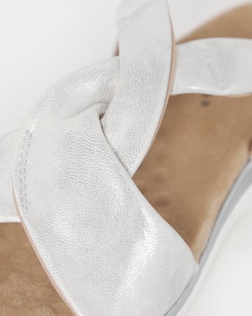 Cushion Walk White Shimmer Cross Strap Buckle Sandals - Extra Wide Fit (EEE)