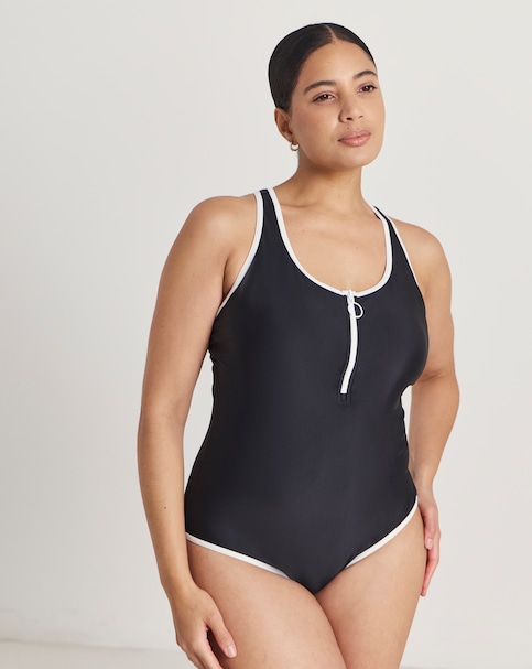 Sports Swimsuit Zip Front Racer Back