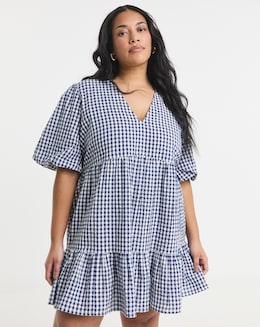 Simply Be Navy Gingham Smock Dress