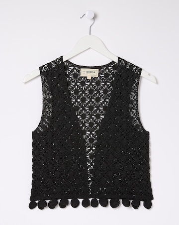 FatFace Coin Trim Crochet Waistcoat