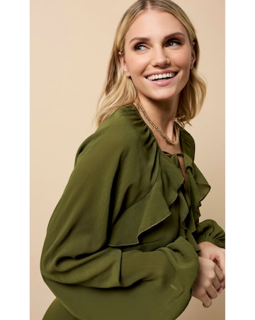 Little Mistress Khaki Chiffon Ruffle Maxi Dress