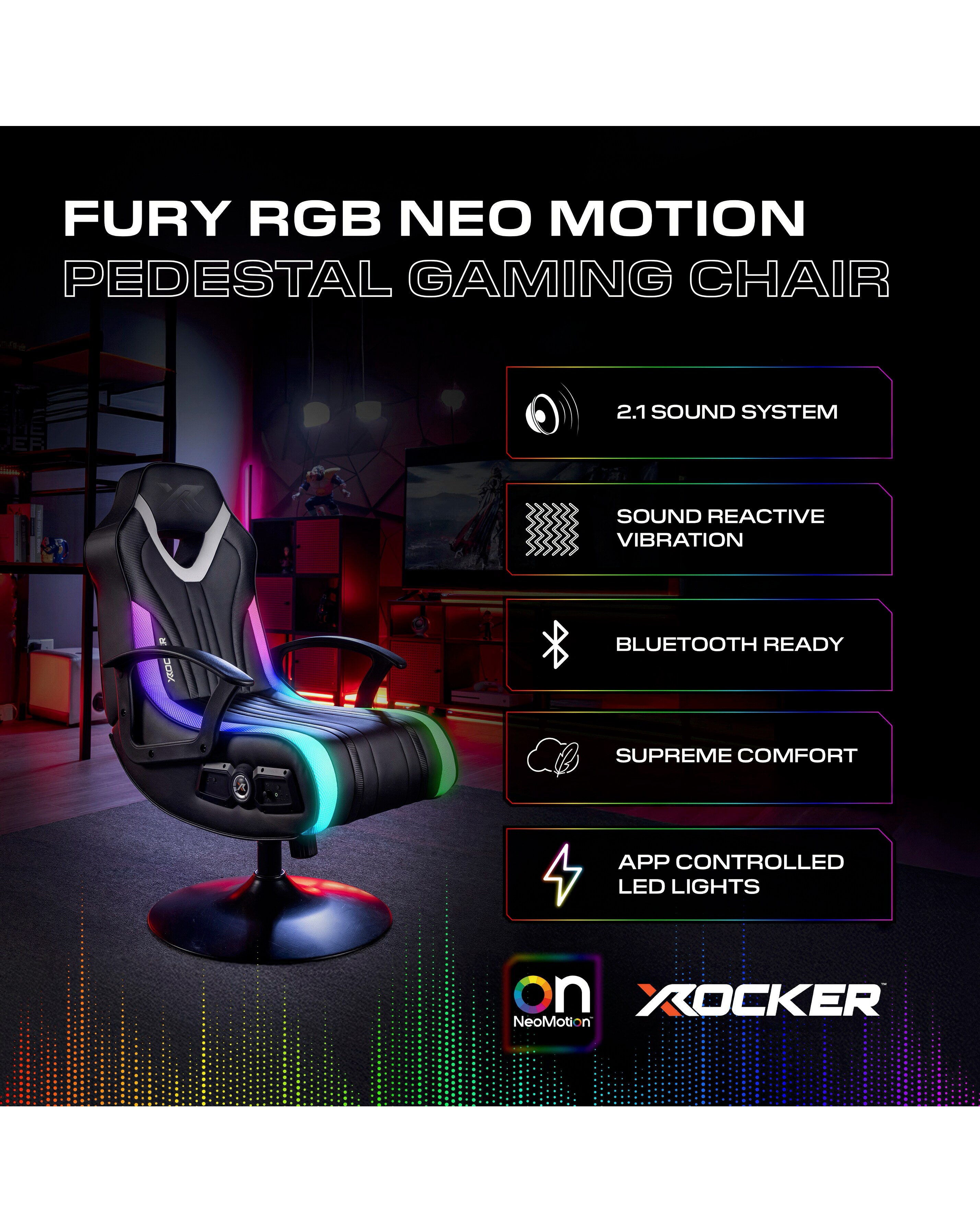 X Rocker Fury Audio LED Console Gaming Chair for Juniors