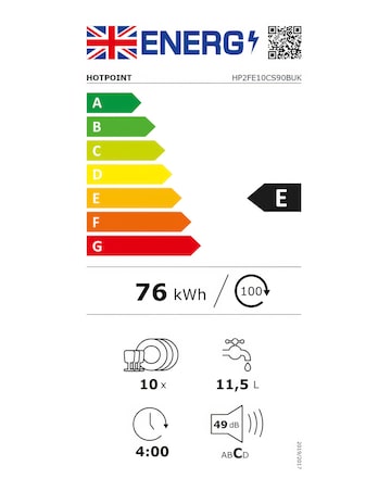 Hotpoint HP2FE10CS90BUK Slimline Dishwasher 10 Place Settings Black + Install