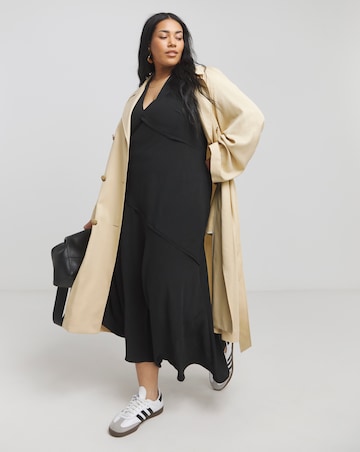 Black Stretch Crepe Asymmetric Slip Dress