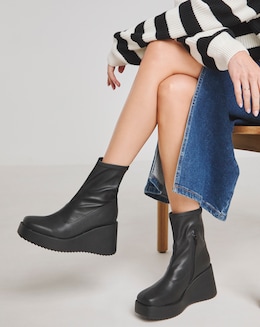 Noah Stretch Upper Wedge Ankle Boots - Wide Fit (E)