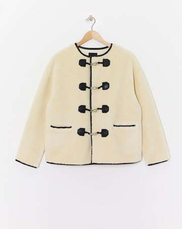 Cream Collarless Duffle Teddy Jacket