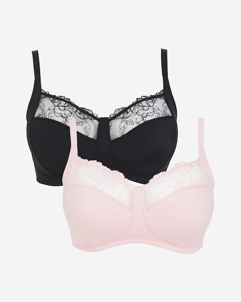 Pretty Secrets 2 Pack Rosalie Non Wired Full Cup Bras B-F Black/Pink