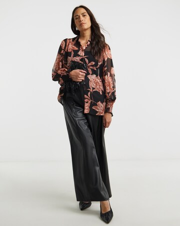 Printed Georgette Volume Sleeve Shirred Cuff Shirt