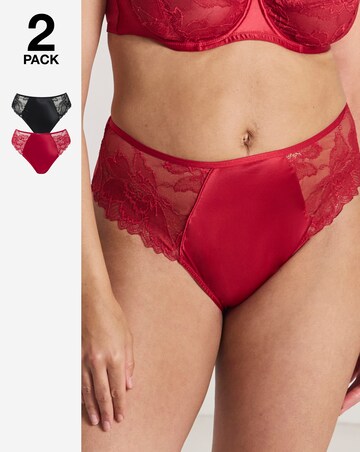 Pretty Secrets 2 Pack Willow Stretch Lace High leg Knickers - Black/Red