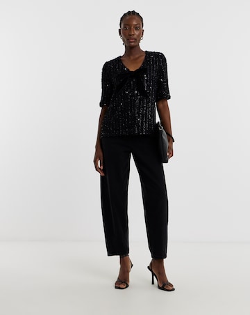 Fluffy Sequin Bow Front Top