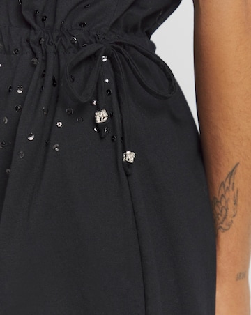 Religion Skull Graphic Tie Waist Sequin Dress