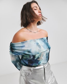 Blue Floral Mesh Bardot