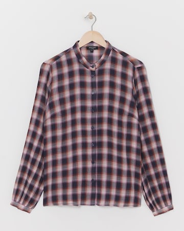 Cotton Collarless Button Through Long Sleeve Blouse