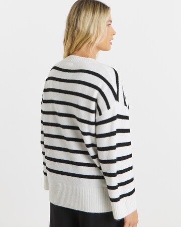 Cosy Yarn Ivory & Black Stripe Crew Neck Jumper