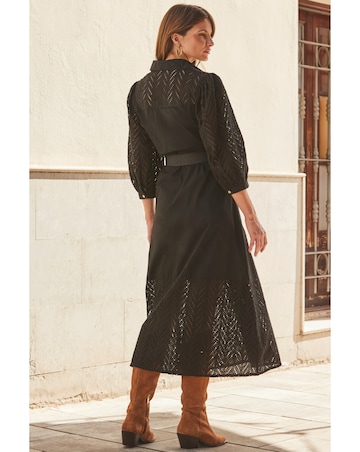 Sosandar Black Broderie Detail Midi Shirt Dress