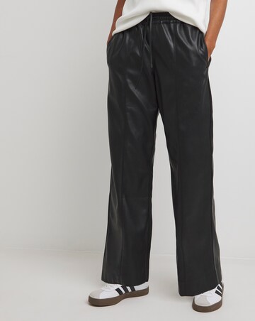 Black PU Leather Look Wide Leg Jogger