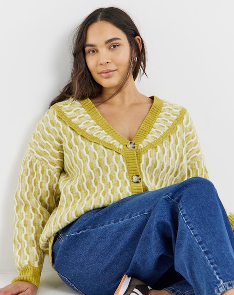 Native Youth Wave Knitted Frill Cardigan