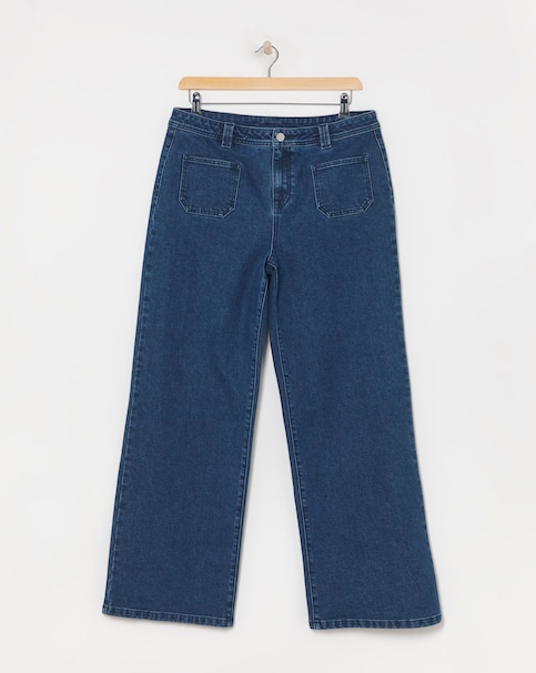 Blue Pocket Front Wide Leg Jeans