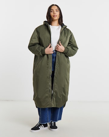 Olive Hooded Longline Bomber