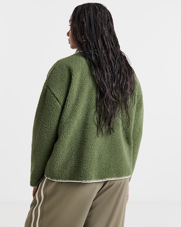 Khaki & Cream Whipstitch Borg Button Through