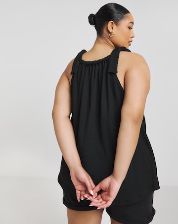 Black Textured Tie Shoulder Top