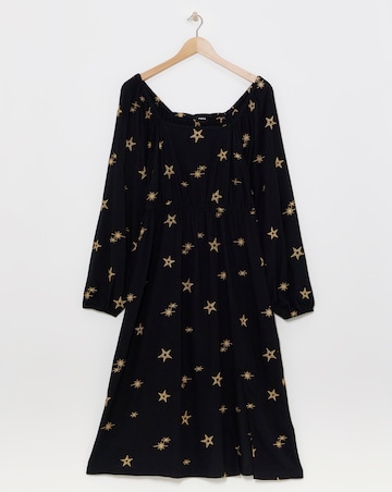 Simply Be Black With Gold Star Embroidered Midi Dress
