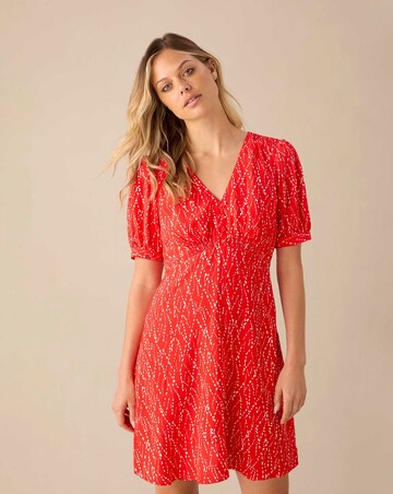 Ro&Zo Red Print Shirred Shoulder Short Dress