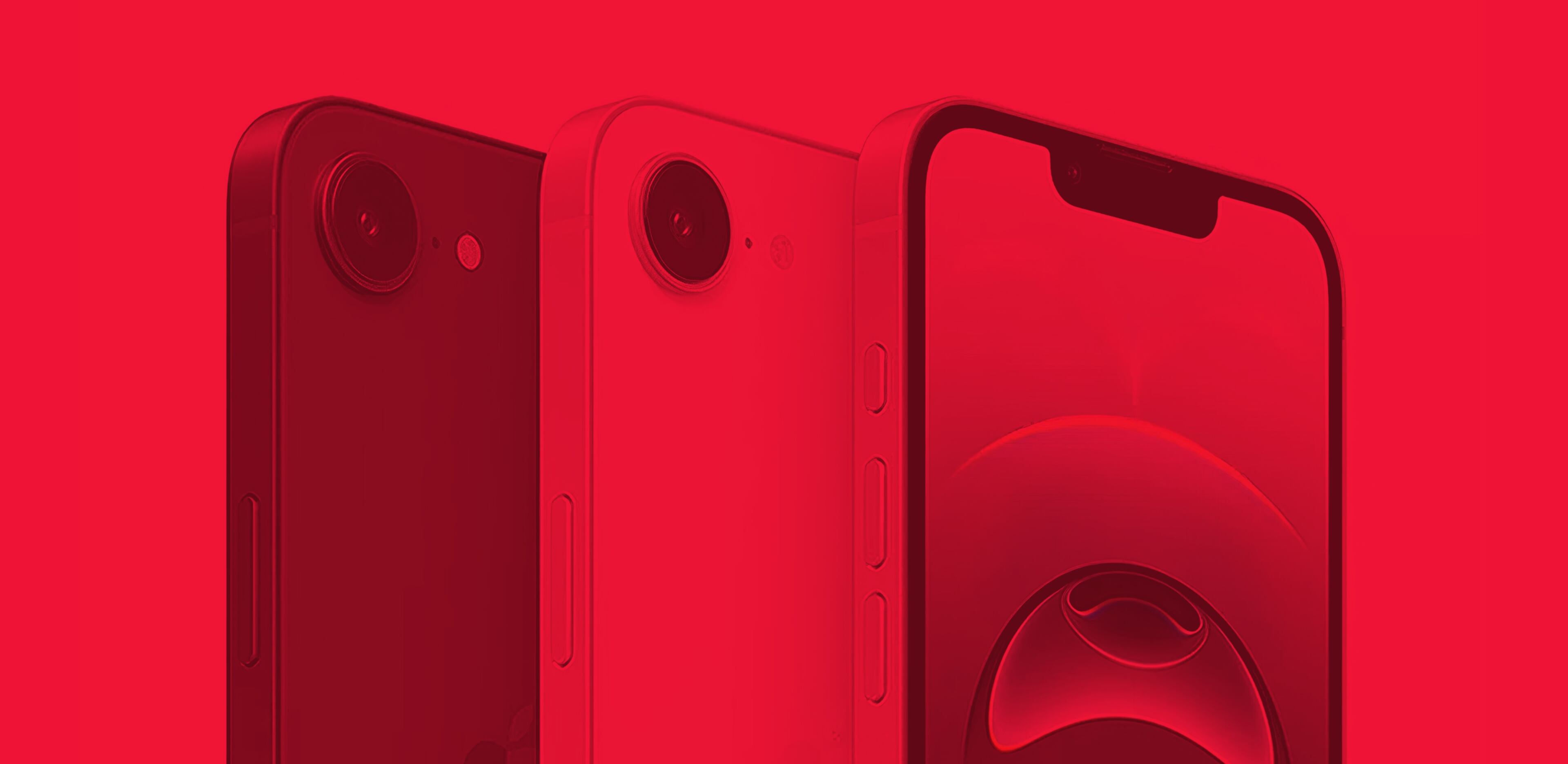 Vibrant Red Smartphone Trio: Close-Up Of Modern iPhones For Tech And Mobile Devices