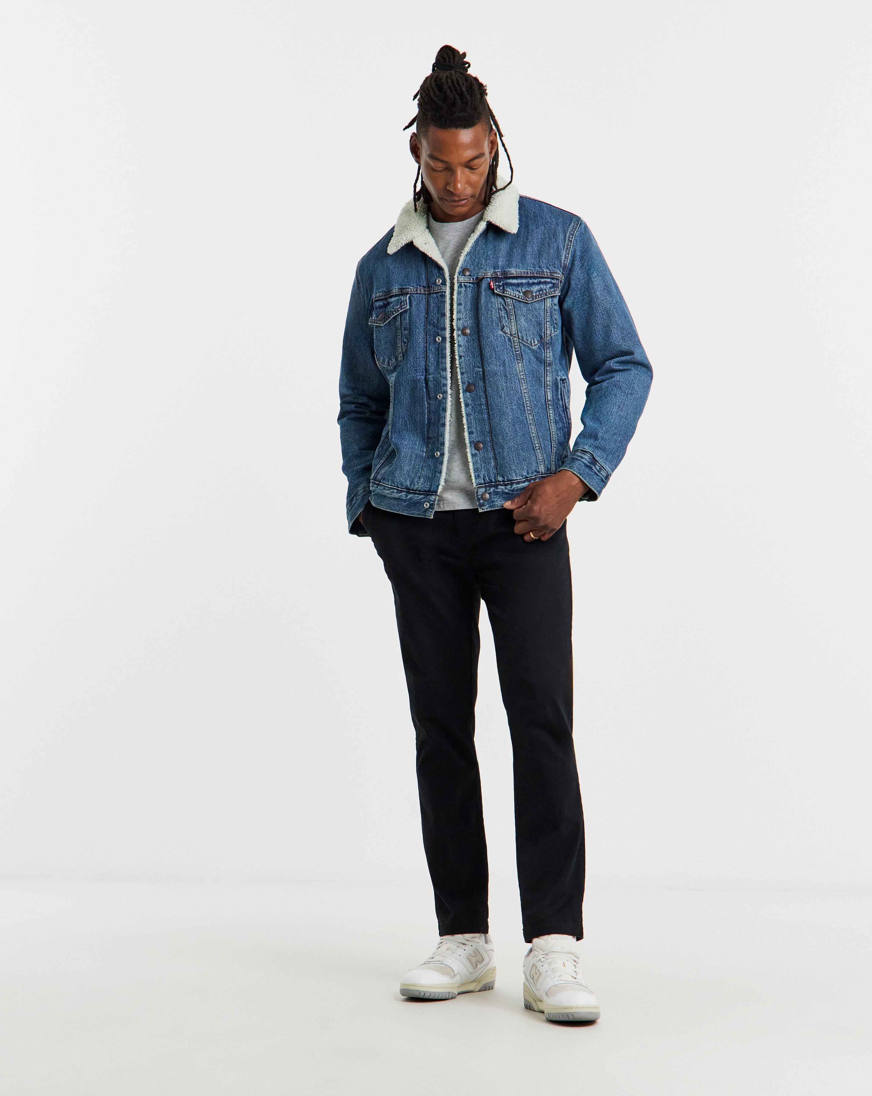 Levi's Sherpa Denim Trucker Jacket - Medium Blue | Fashion World