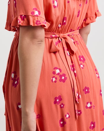 Simply Be Orange Floral Print Crinkle Wrap Midi Dress