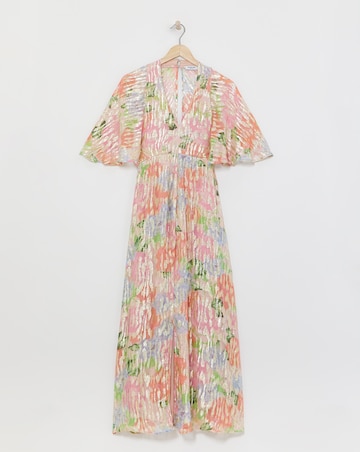 Boutique Floral Print Jacquard Cape Maxi Dress