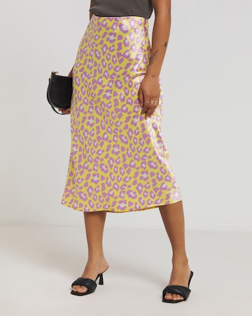 Lime Animal Elasticated Waist Premium Satin Midi Skirt