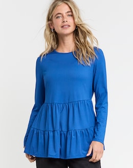 Long Sleeve Ribbed Smock Top