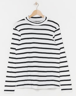 Pure Cotton Stripe Turtle Neck Long Sleeve Top