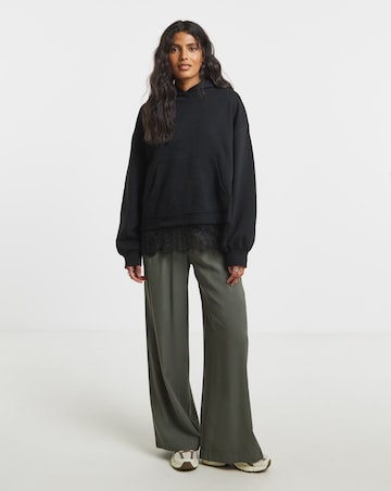 Black Eyelash Lace Trim Hoodie