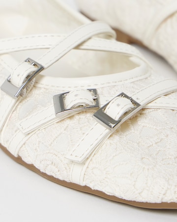 Casey Buckle Detail Lace Ballerina Shoes - Wide Fit (E)